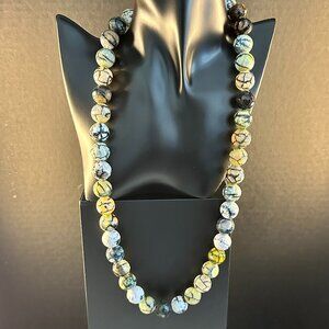 💚 26” Adjustable Faceted Dragon Vein Agate Gemstone Necklace – Sterling Silver